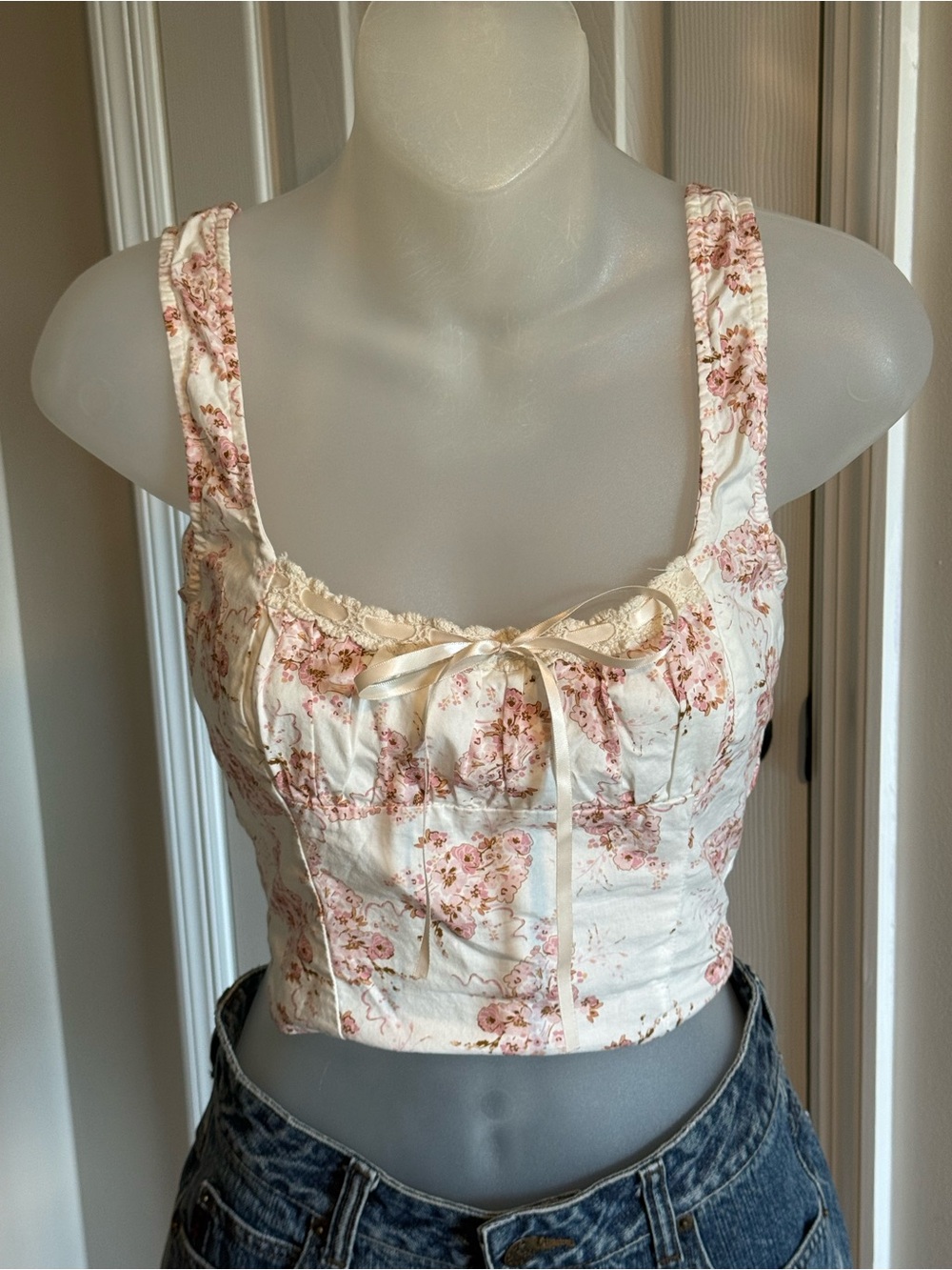 Altar'd State Cream Crop Top with Pink Floral